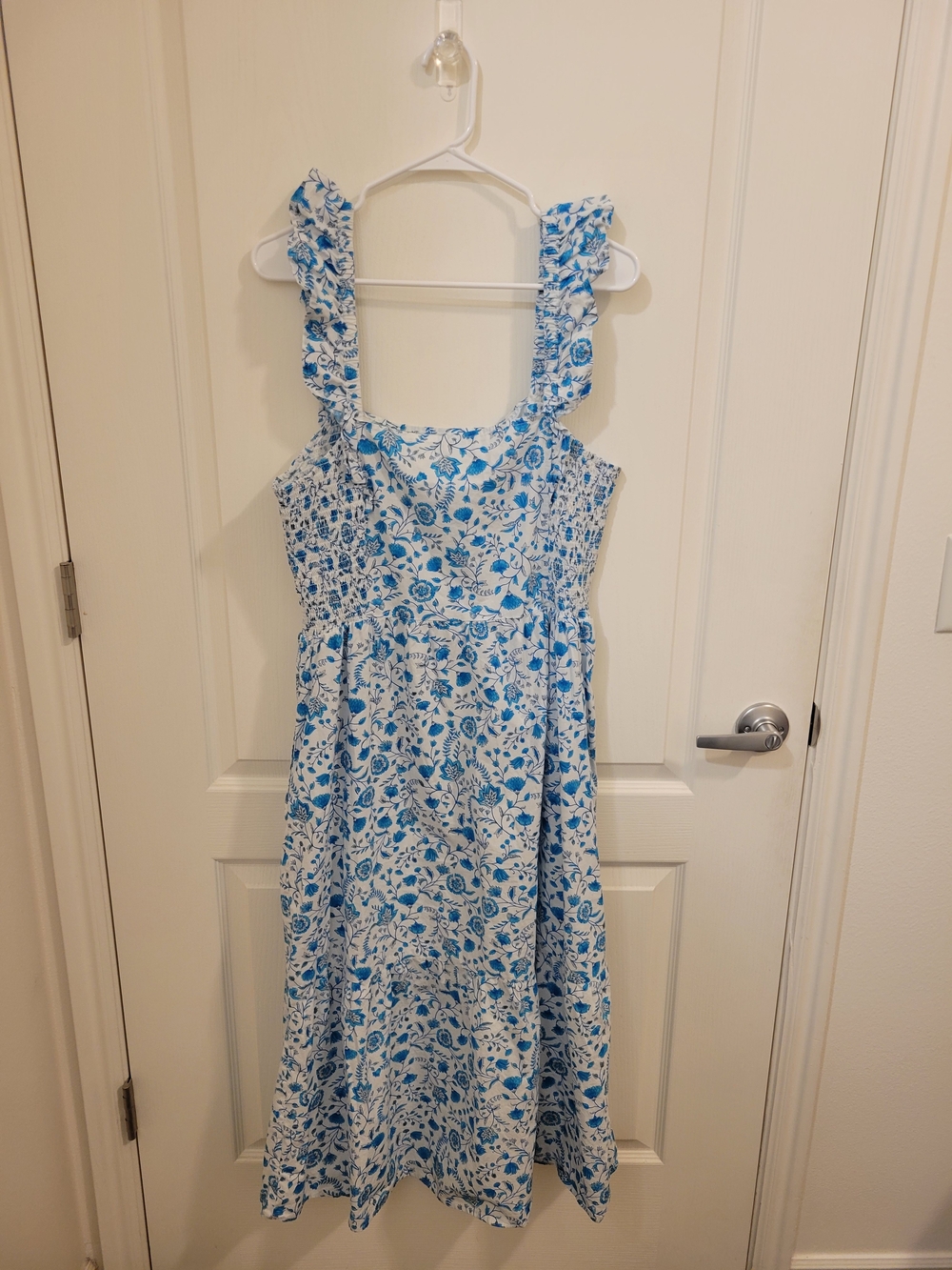 Blue and White Floral Ruffle Strap Sundress